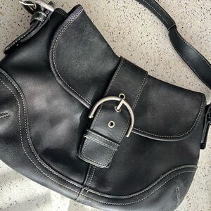 Coach Black Leather Buckle Shoulder Bag